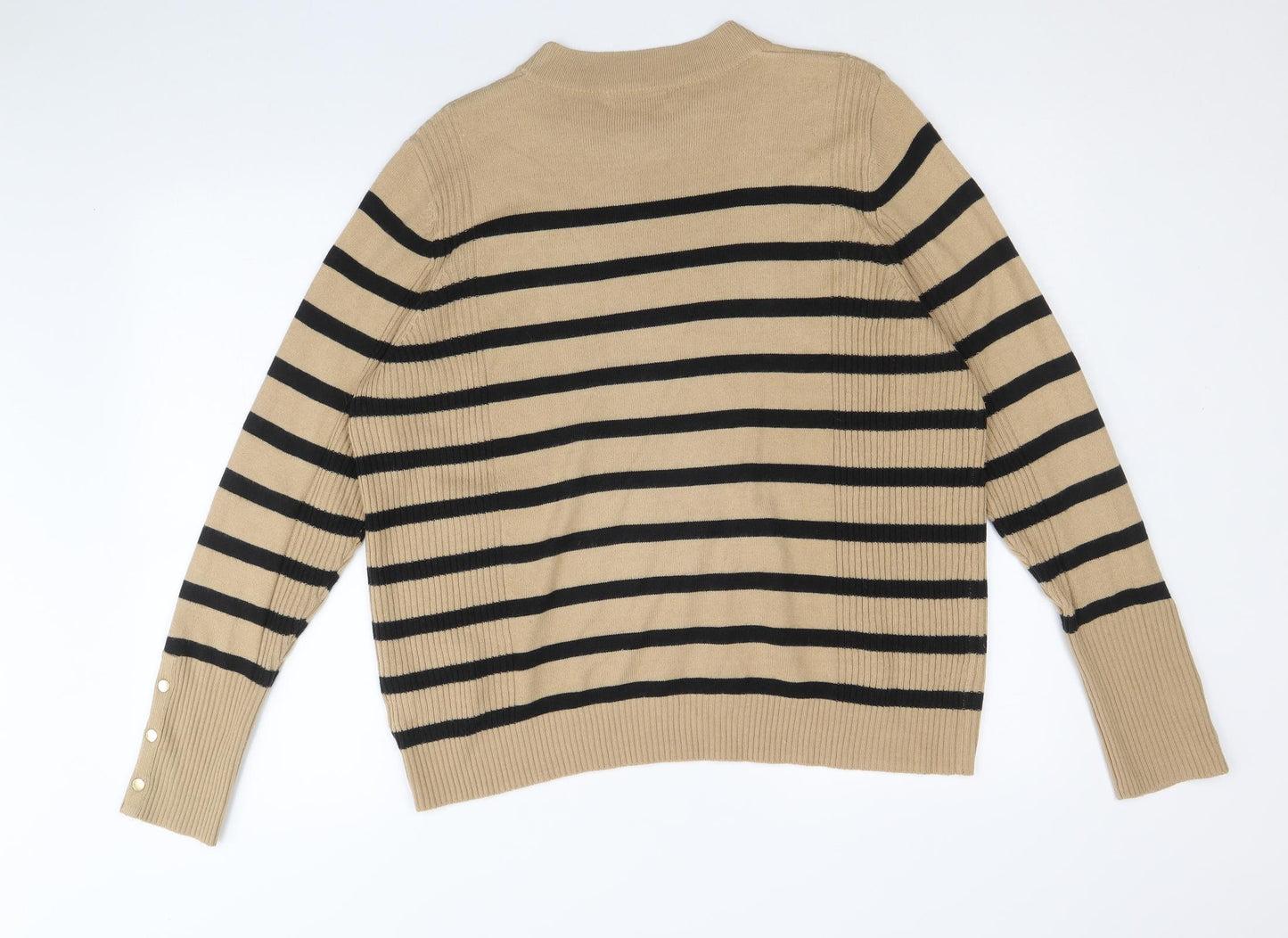 Marks and Spencer Womens Brown Round Neck Striped Acrylic Pullover Jumper Size 16