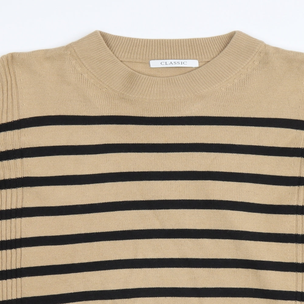 Marks and Spencer Womens Brown Round Neck Striped Acrylic Pullover Jumper Size 16