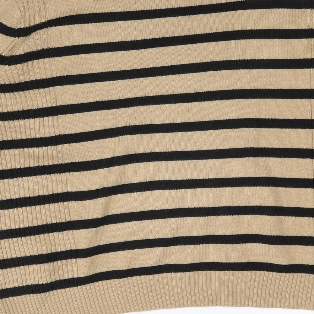Marks and Spencer Womens Brown Round Neck Striped Acrylic Pullover Jumper Size 16