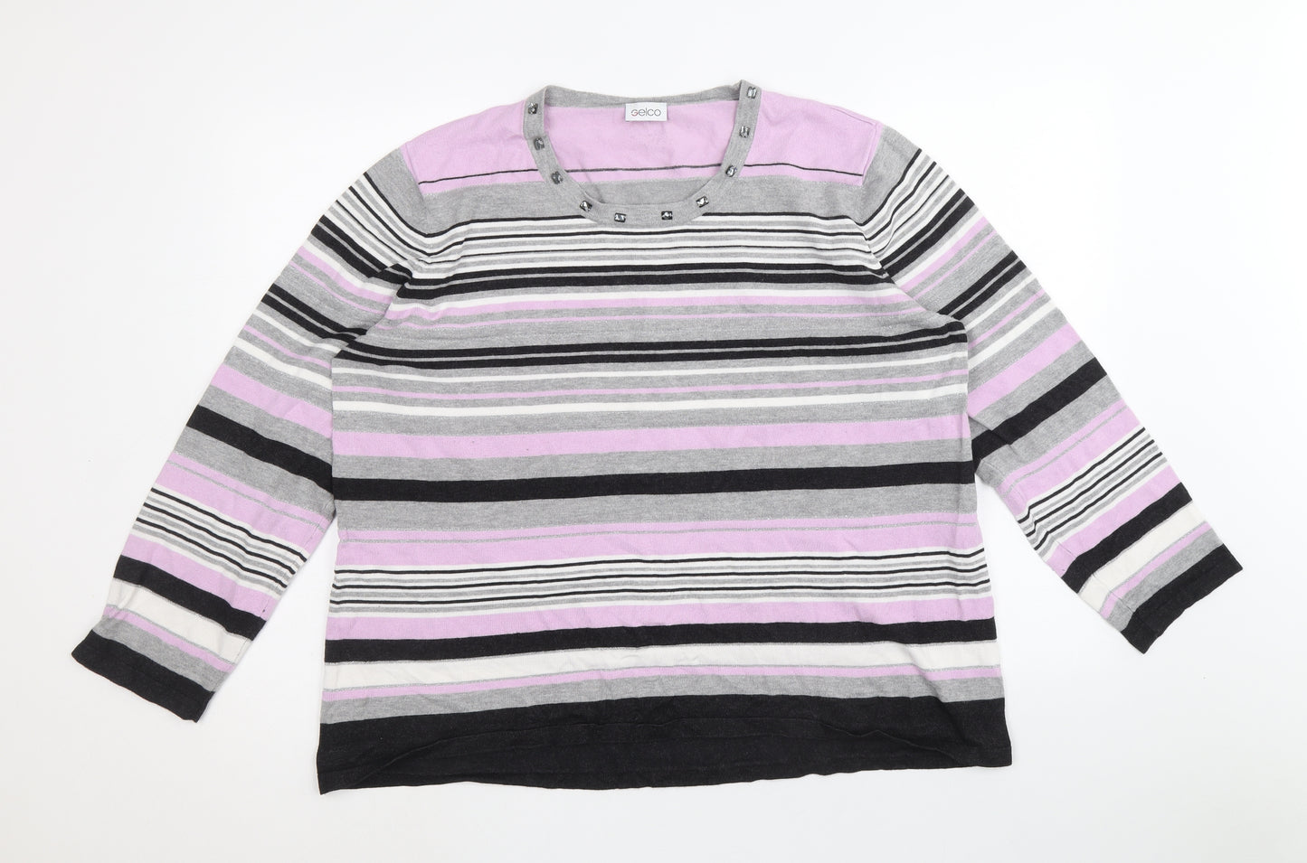 Velco Womens Grey Round Neck Striped Viscose Pullover Jumper Size 22