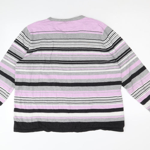 Velco Womens Grey Round Neck Striped Viscose Pullover Jumper Size 22