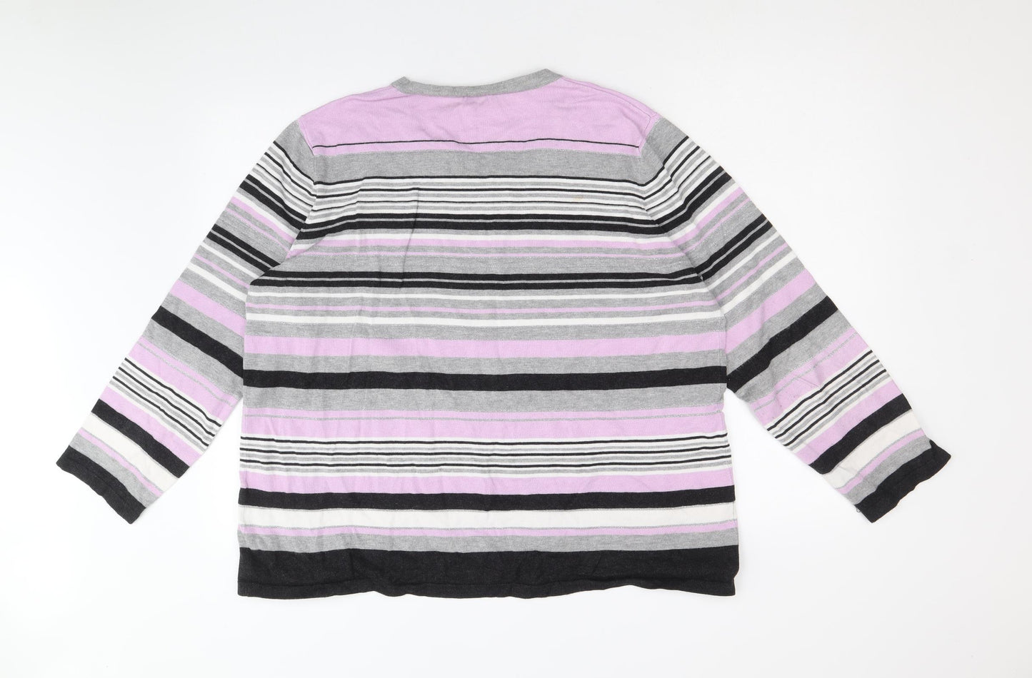 Velco Womens Grey Round Neck Striped Viscose Pullover Jumper Size 22