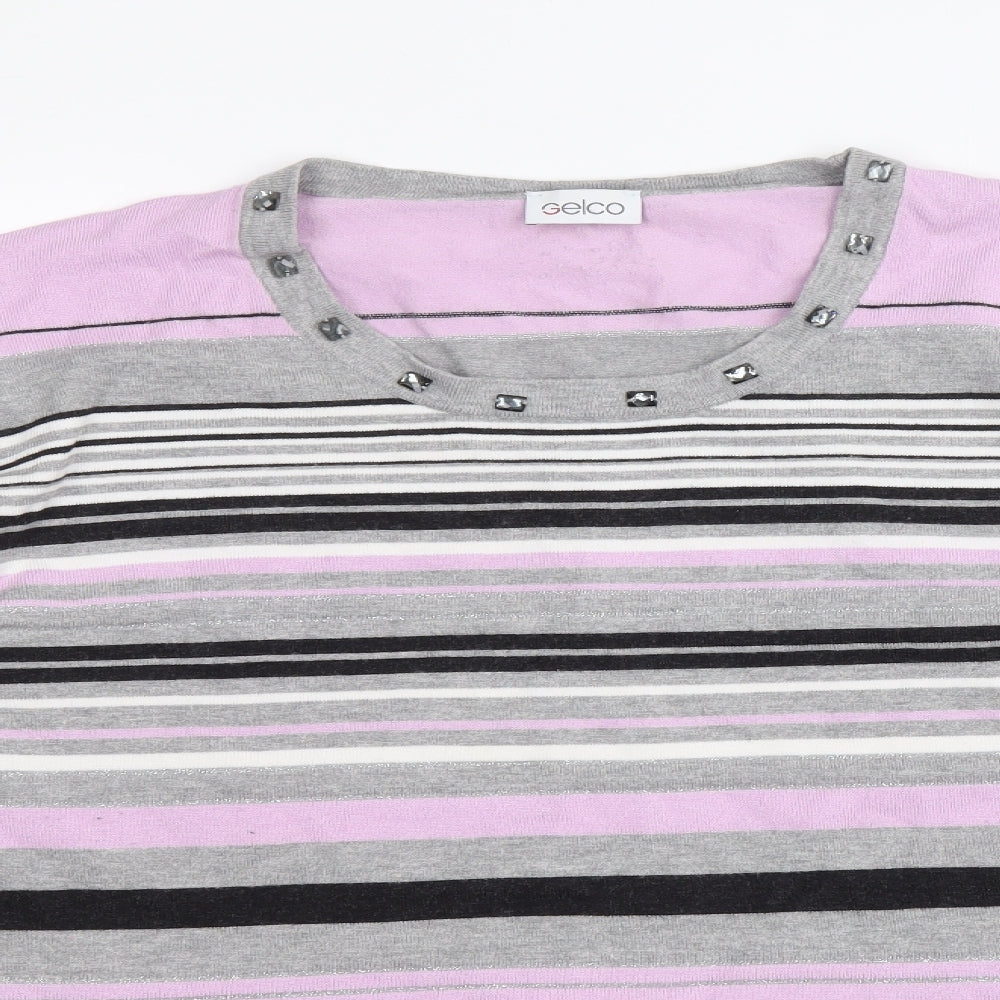 Velco Womens Grey Round Neck Striped Viscose Pullover Jumper Size 22