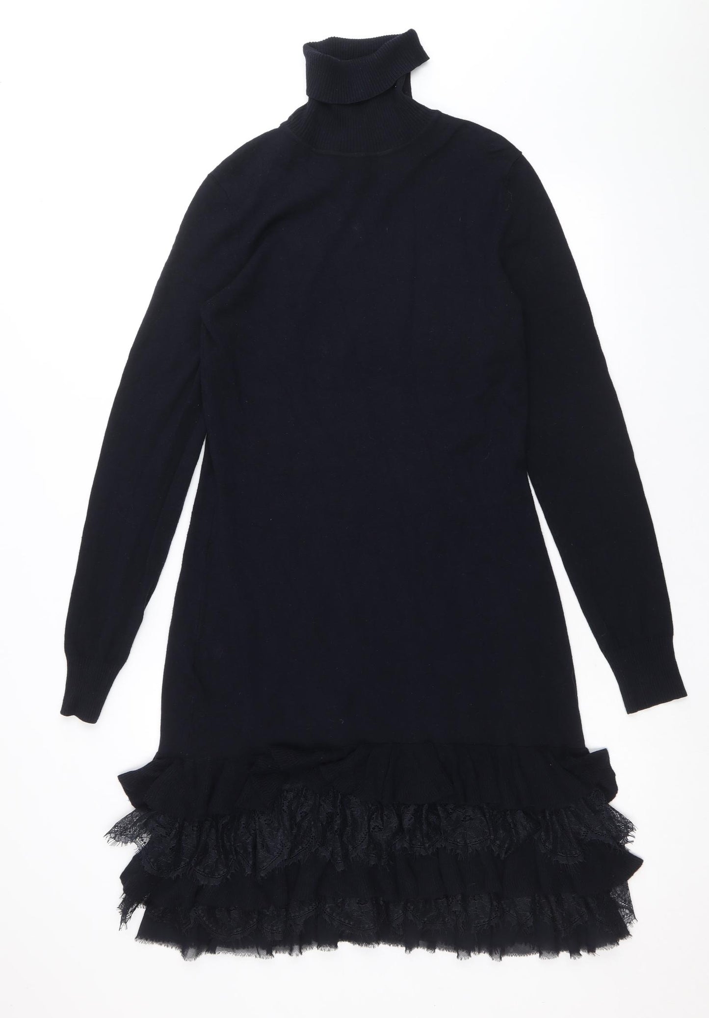 Tesini Womens Blue Viscose Jumper Dress Size 6 Roll Neck Pullover
