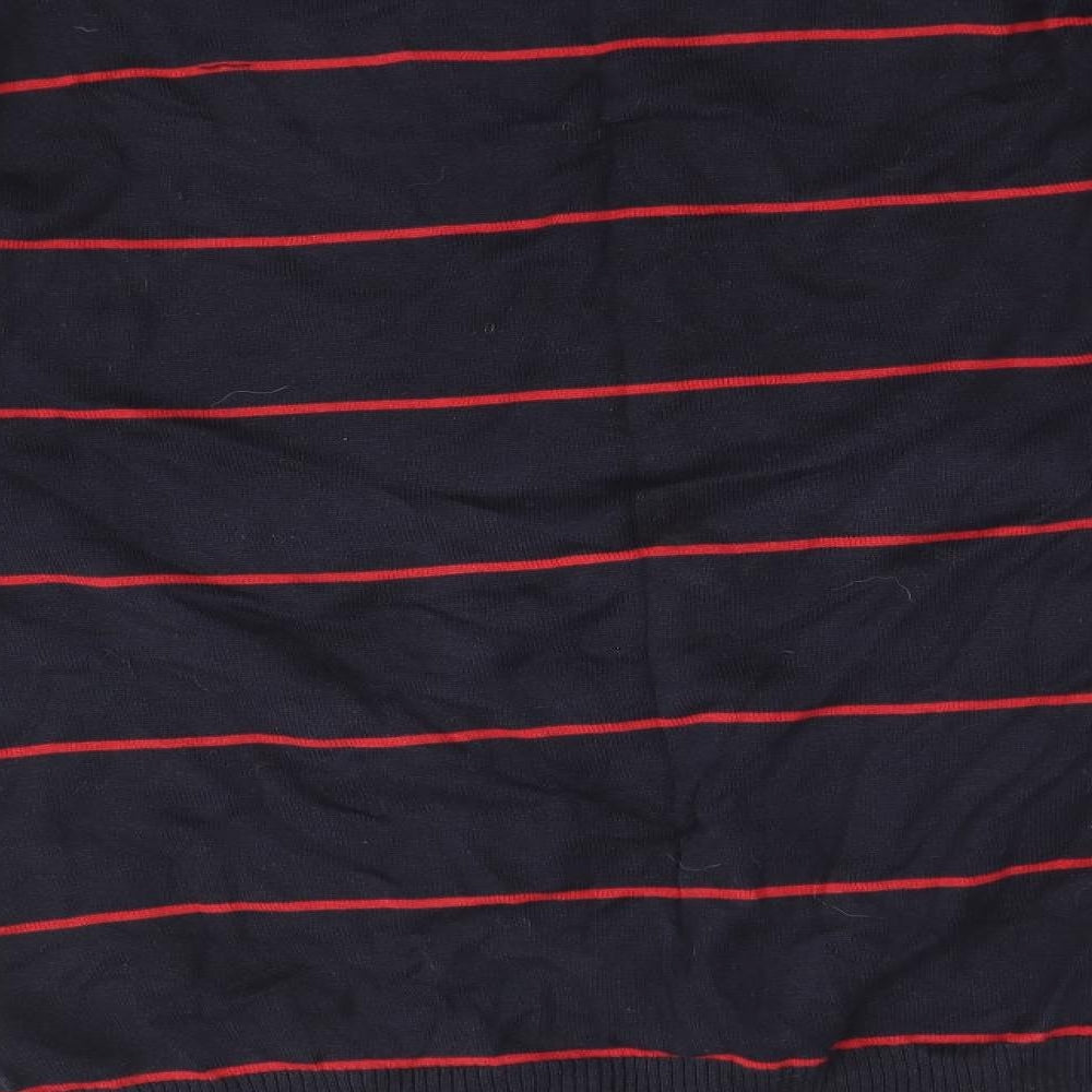 Teddy Smith Mens Blue V-Neck Striped Cotton Pullover Jumper Size XL Long Sleeve