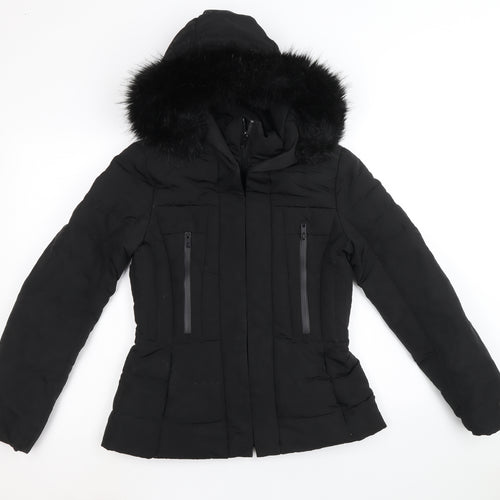 Zara Womens Black Quilted Coat Size M Zip