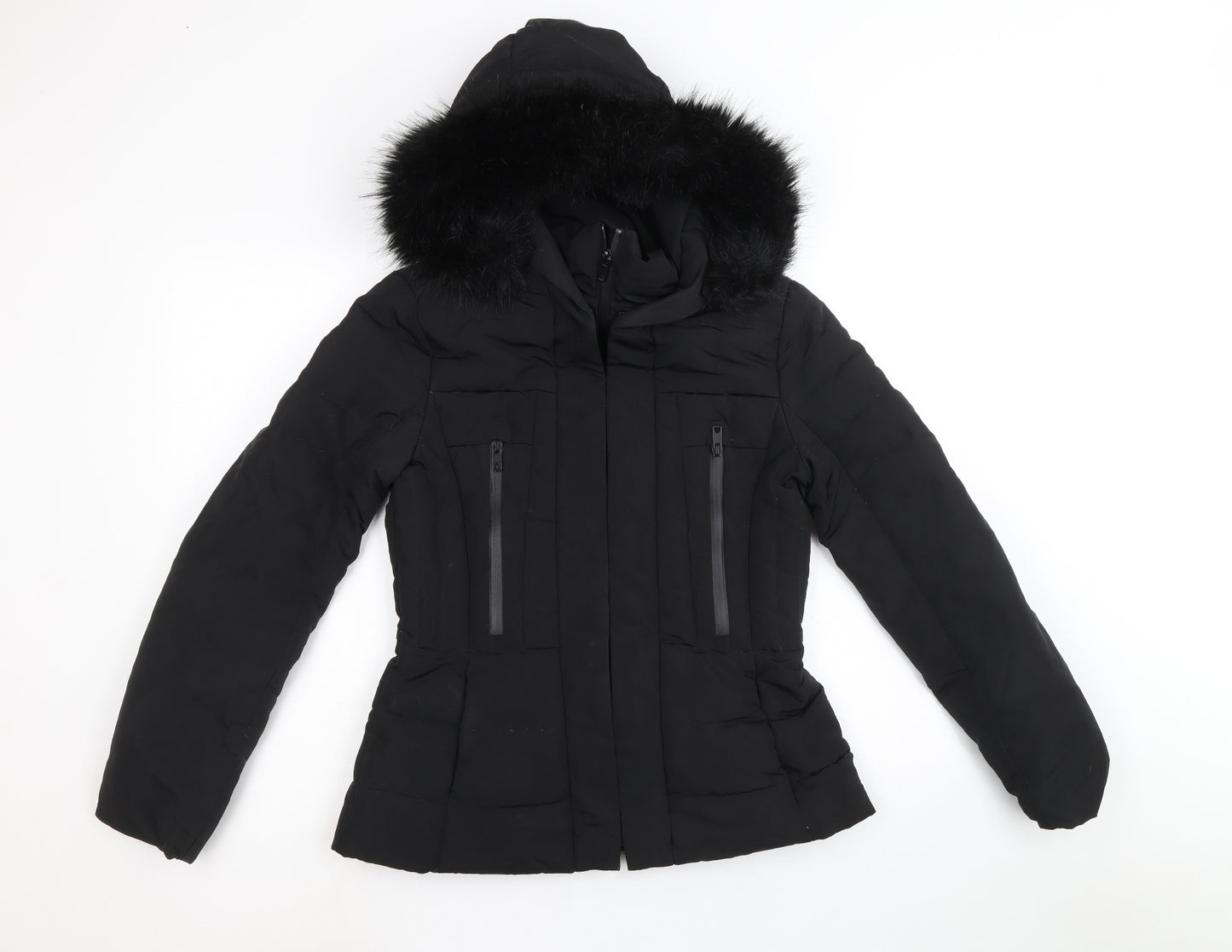 Zara Womens Black Quilted Coat Size M Zip