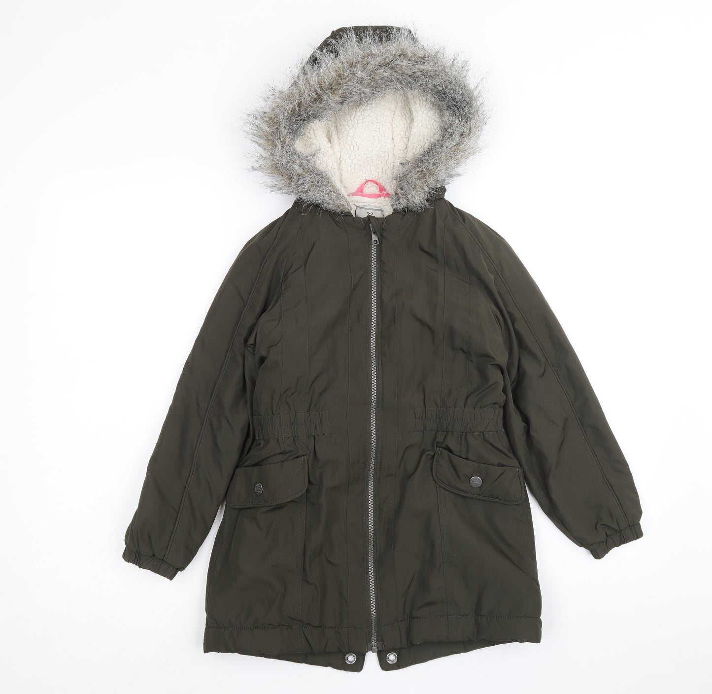 NEXT Girls Green Parka Coat Size 7-8 Years Zip