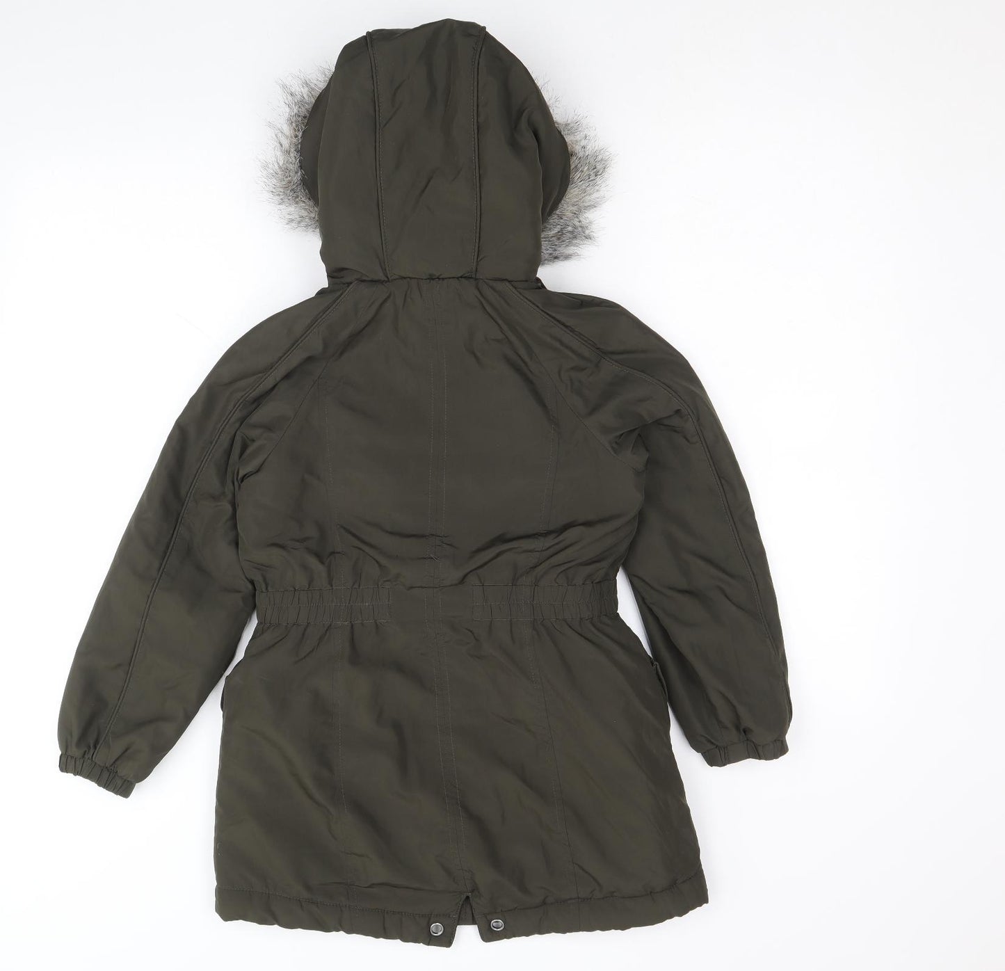 NEXT Girls Green Parka Coat Size 7-8 Years Zip