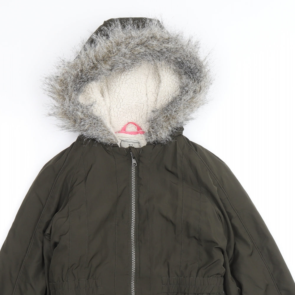 NEXT Girls Green Parka Coat Size 7-8 Years Zip