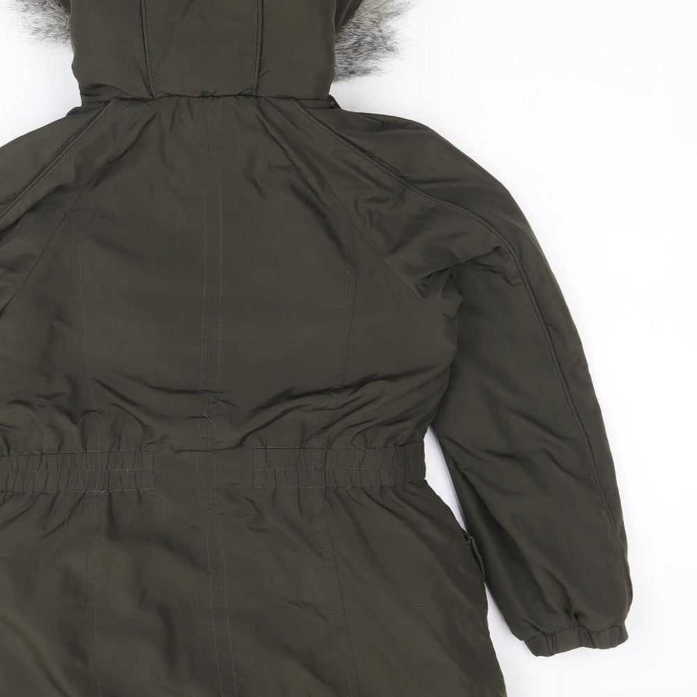 NEXT Girls Green Parka Coat Size 7-8 Years Zip