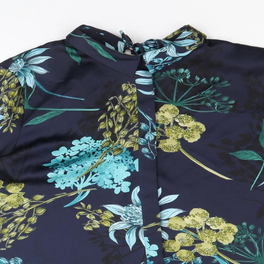 Autograph Womens Blue Floral Polyester Basic Button-Up Size 10 Collared - Bell Sleeve