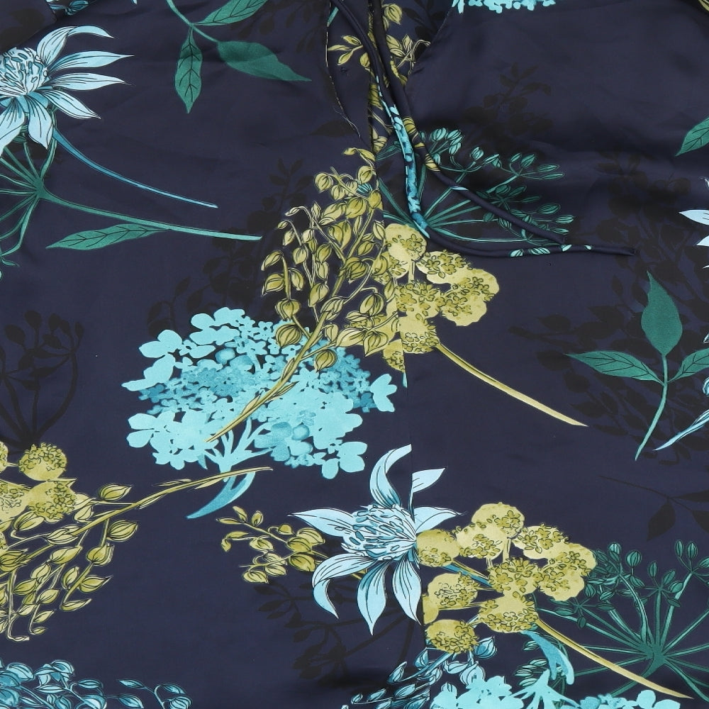 Autograph Womens Blue Floral Polyester Basic Button-Up Size 10 Collared - Bell Sleeve