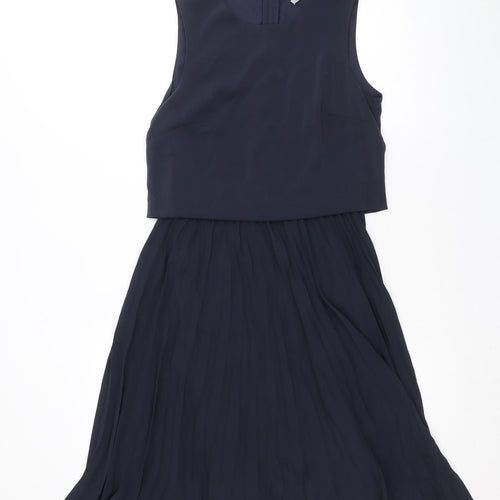H&M Womens Blue Polyester Trapeze & Swing Size 6 Round Neck Zip