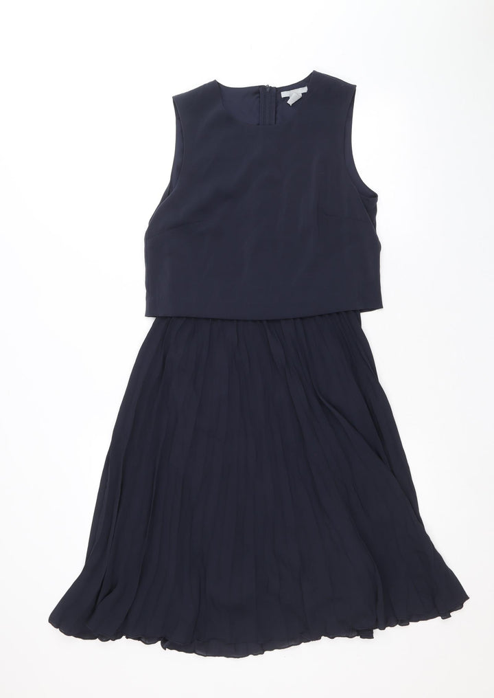 H&M Womens Blue Polyester Trapeze & Swing Size 6 Round Neck Zip