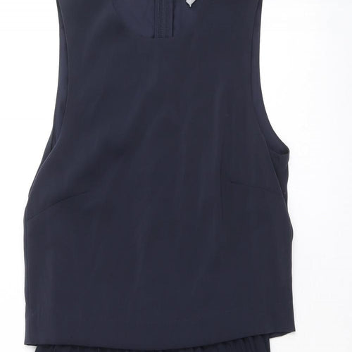 H&M Womens Blue Polyester Trapeze & Swing Size 6 Round Neck Zip