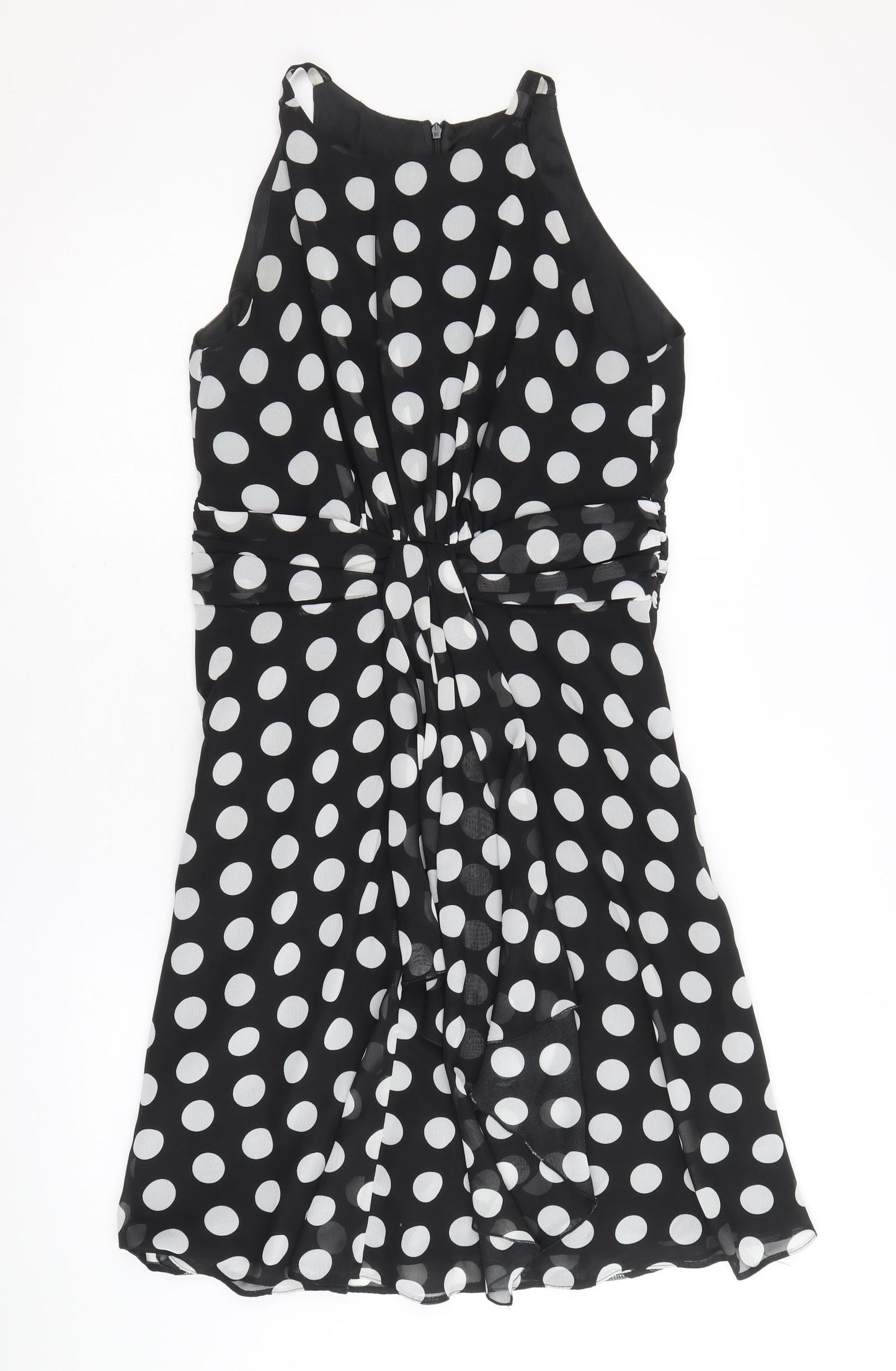 Wallis Womens Black Polka Dot Polyester Trapeze & Swing Size 12 Round Neck Zip