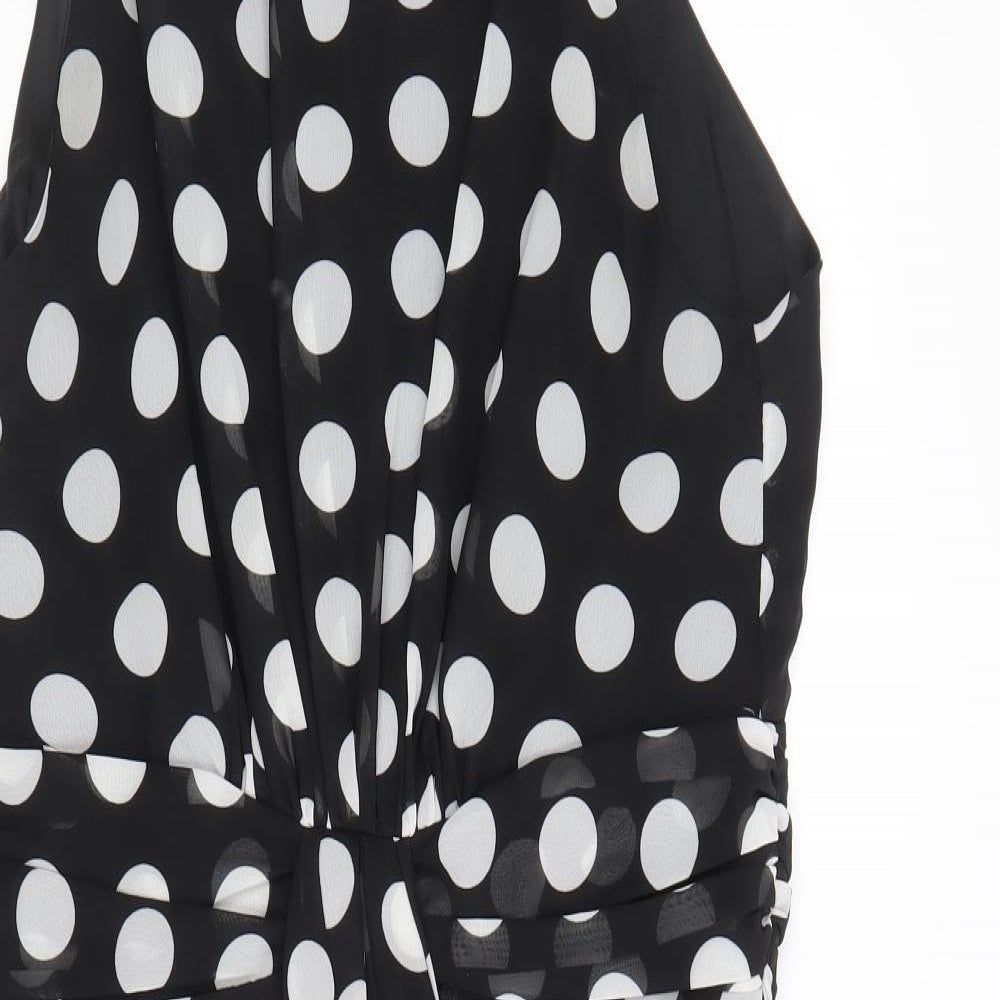 Wallis Womens Black Polka Dot Polyester Trapeze & Swing Size 12 Round Neck Zip