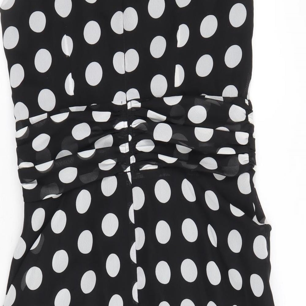 Wallis Womens Black Polka Dot Polyester Trapeze & Swing Size 12 Round Neck Zip