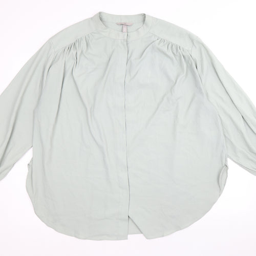 H&M Womens Green Polyester Basic Button-Up Size XL Round Neck