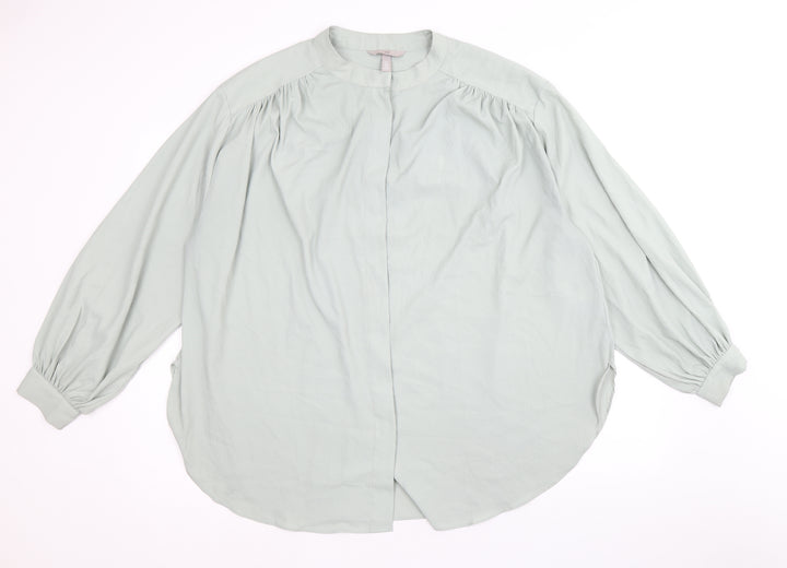 H&M Womens Green Polyester Basic Button-Up Size XL Round Neck