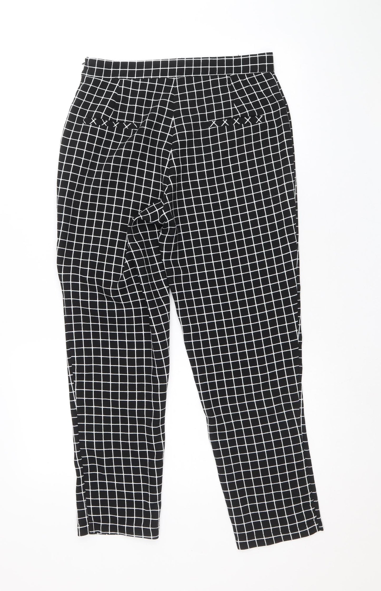 Unique 21 Womens Black Check Polyester Trousers Size M Regular Zip