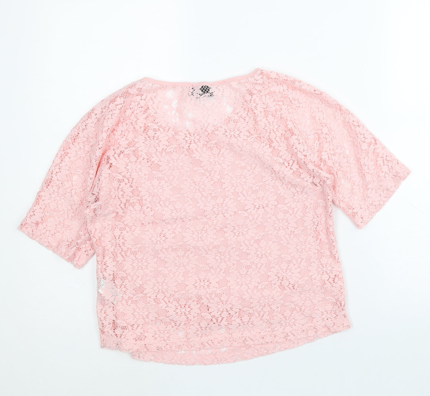 Topshop Womens Pink Floral Polyester Cropped T-Shirt Size 8 Scoop Neck