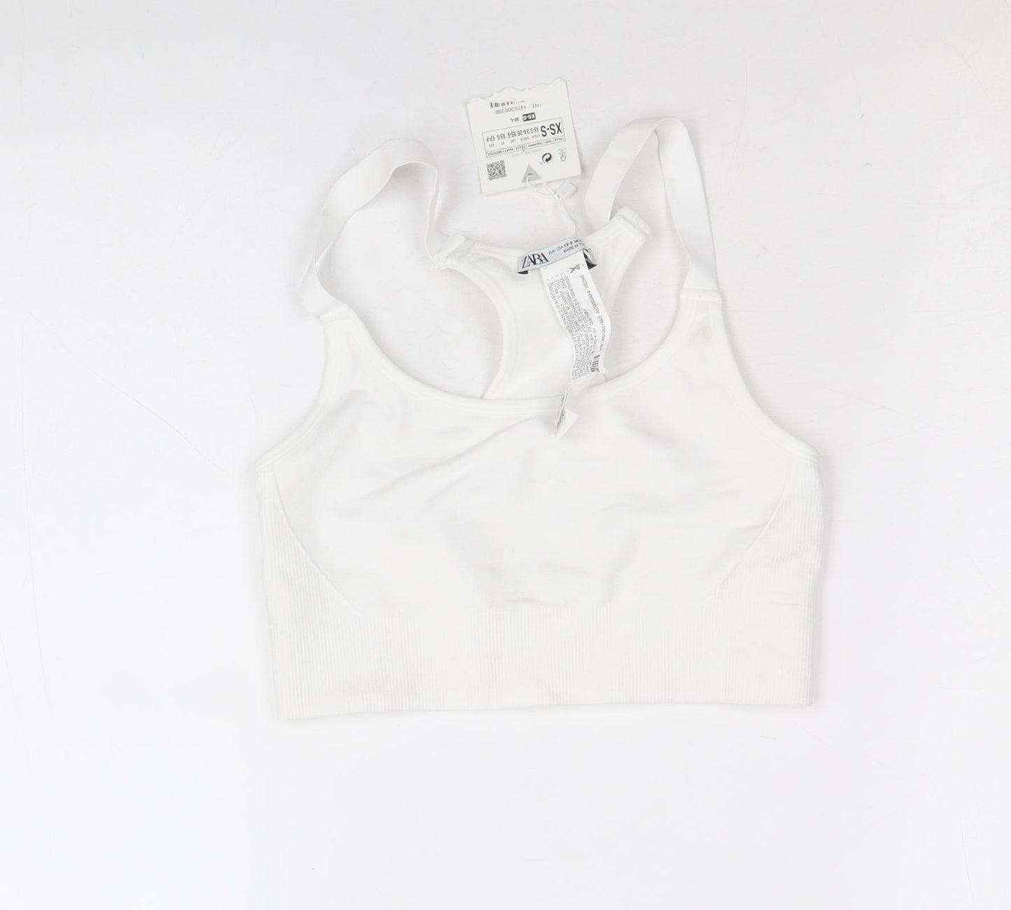 Zara Womens White Cotton Cropped Tank Size XS Scoop Neck - Racerback Sports Bra