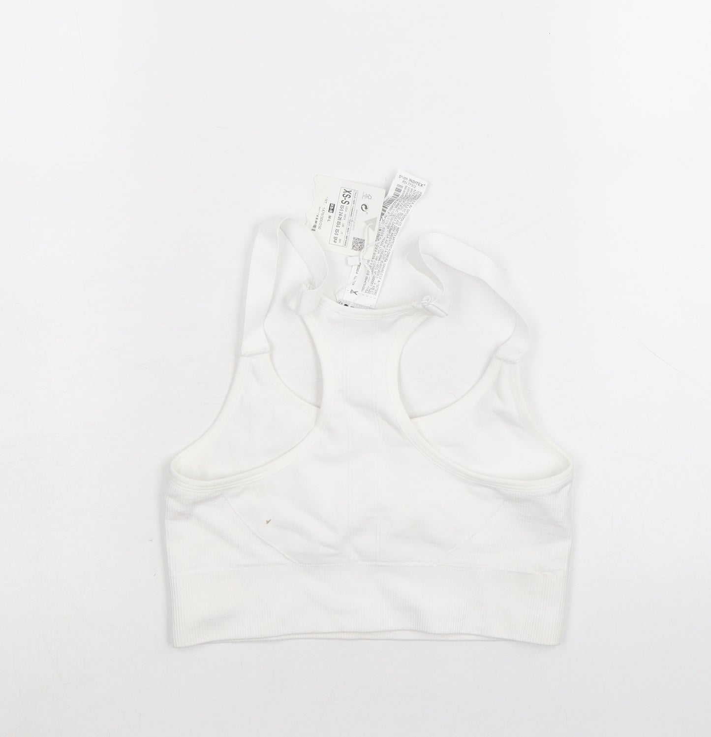 Zara Womens White Cotton Cropped Tank Size XS Scoop Neck - Racerback Sports Bra