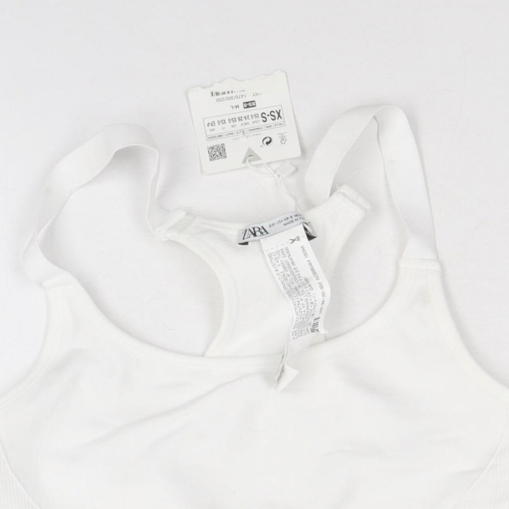 Zara Womens White Cotton Cropped Tank Size XS Scoop Neck - Racerback Sports Bra