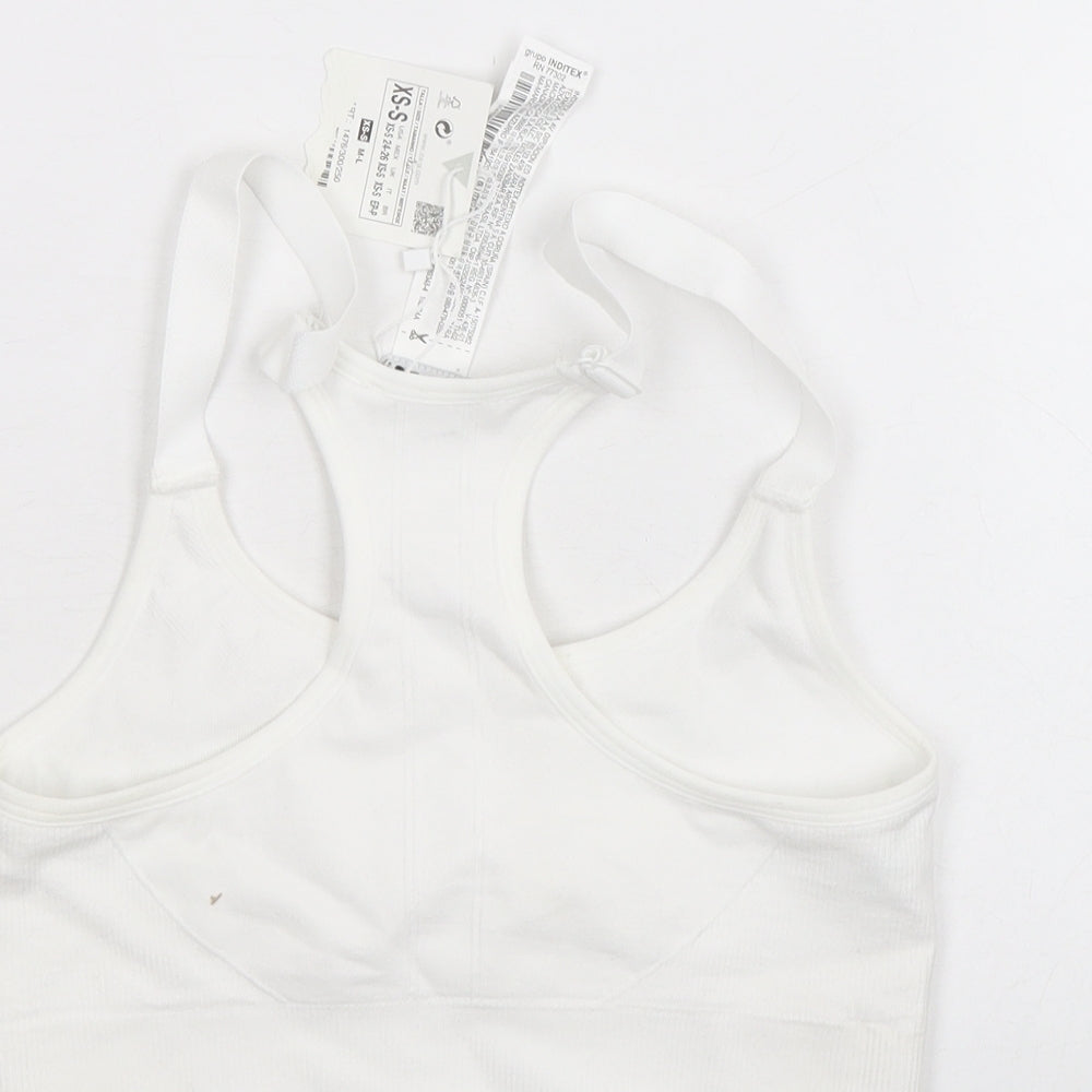 Zara Womens White Cotton Cropped Tank Size XS Scoop Neck - Racerback Sports Bra
