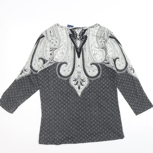 Preworn Womens Black Geometric 100% Cotton Basic Blouse Size XS Boat Neck