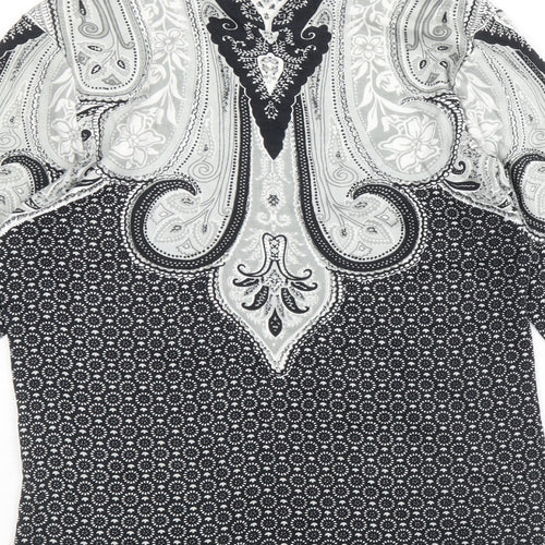 Preworn Womens Black Geometric 100% Cotton Basic Blouse Size XS Boat Neck