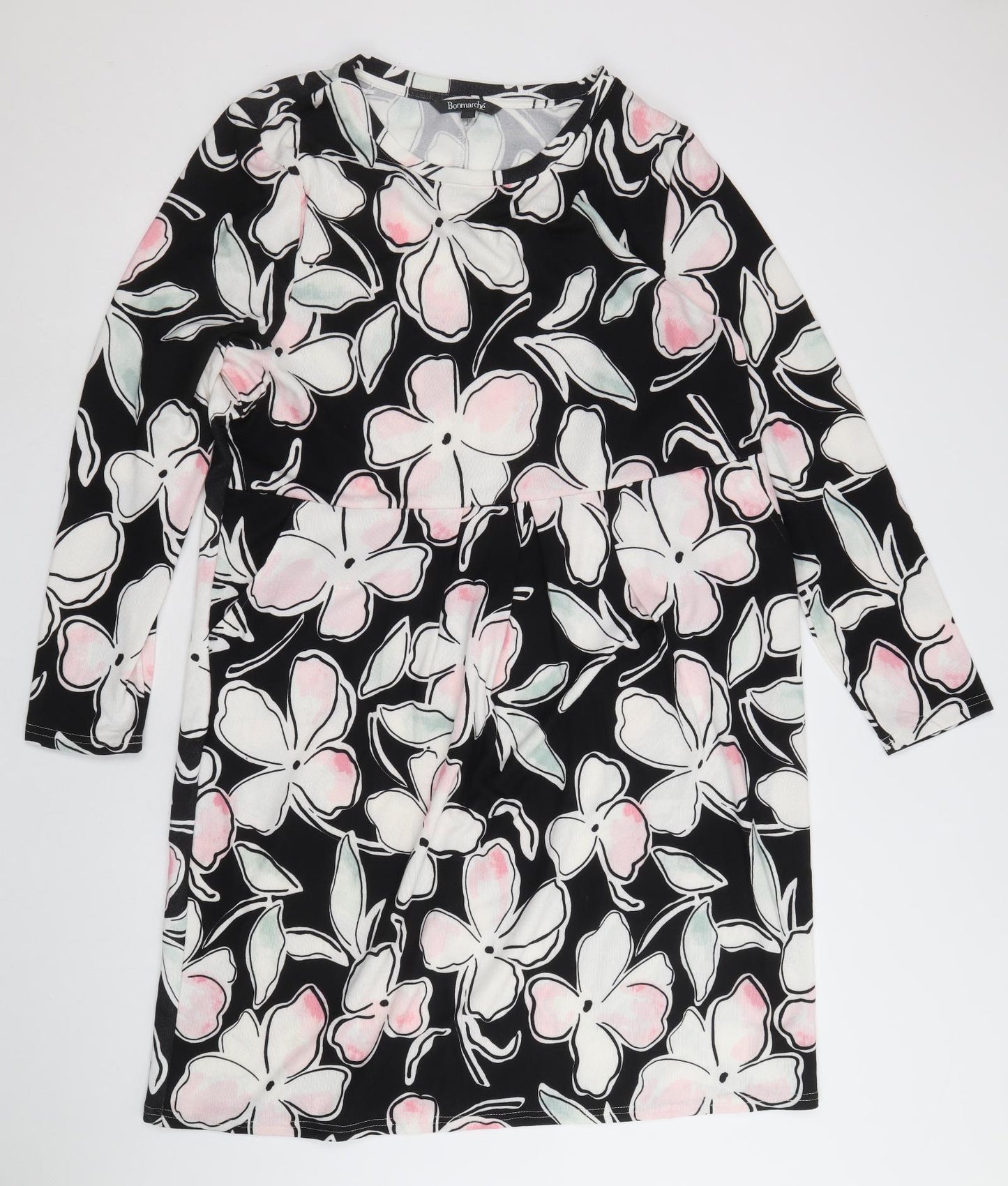 Bonmarché Womens Black Floral Polyester A-Line Size 20 Round Neck Pullover