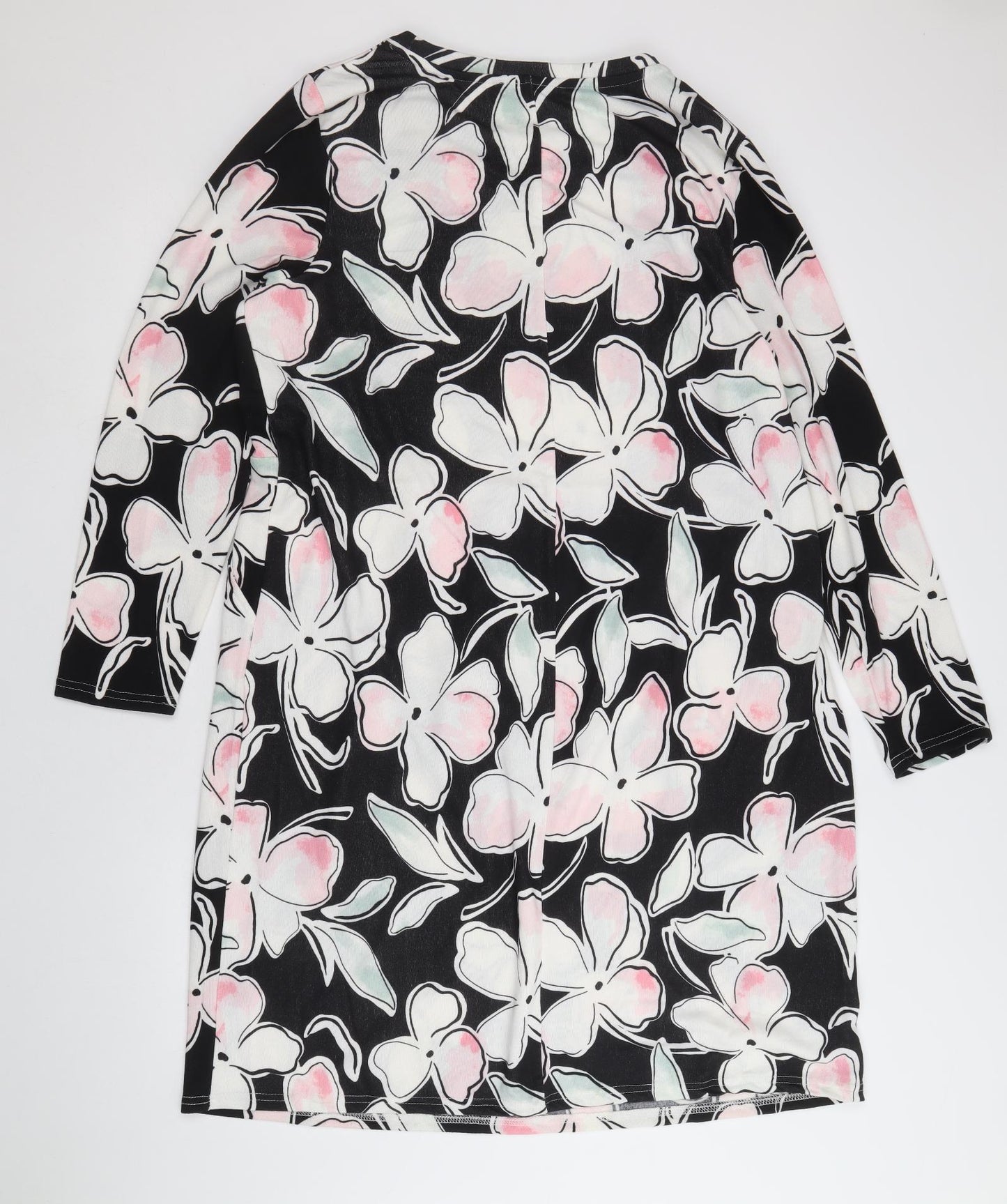 Bonmarché Womens Black Floral Polyester A-Line Size 20 Round Neck Pullover