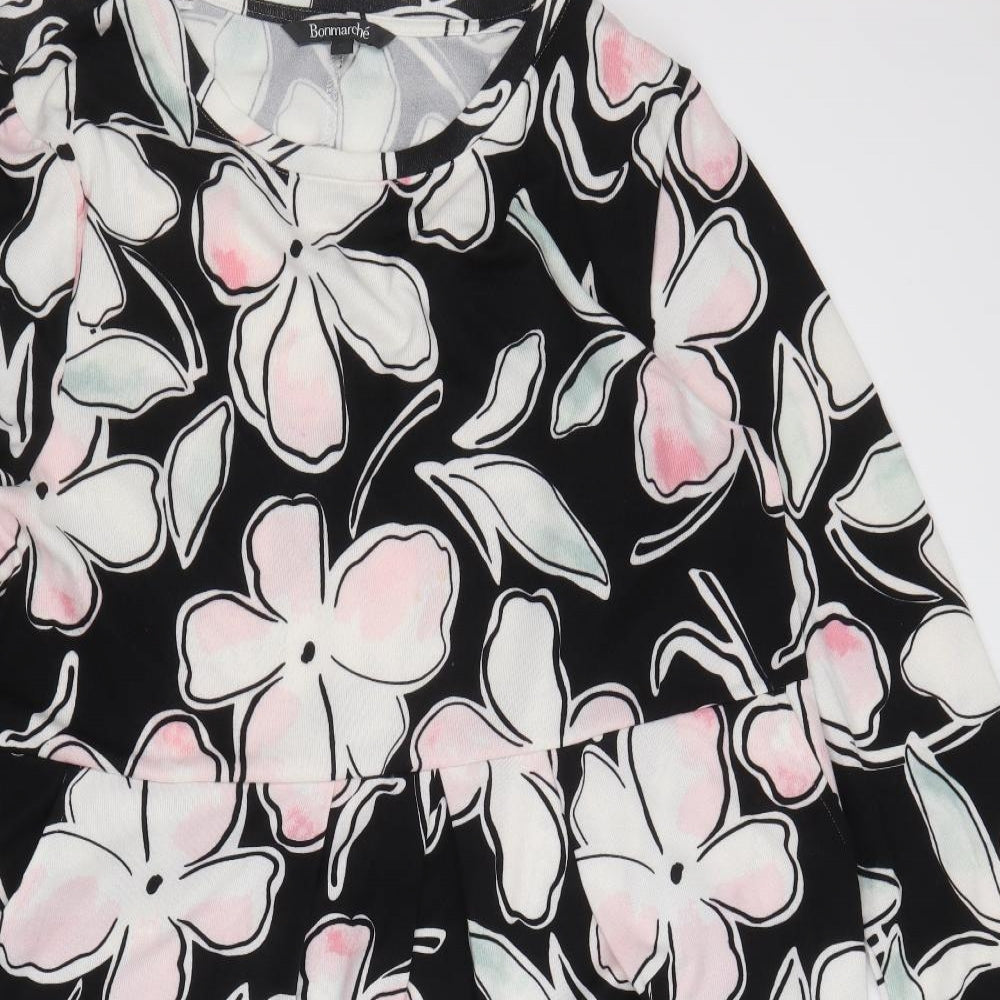 Bonmarché Womens Black Floral Polyester A-Line Size 20 Round Neck Pullover