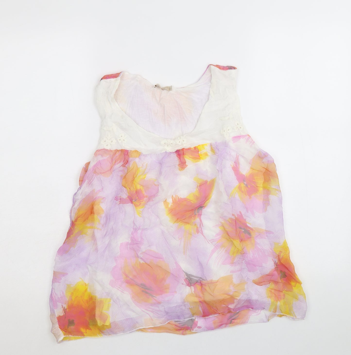 Alice Rinaldi Womens Multicoloured Floral Silk Basic Tank Size S Scoop Neck