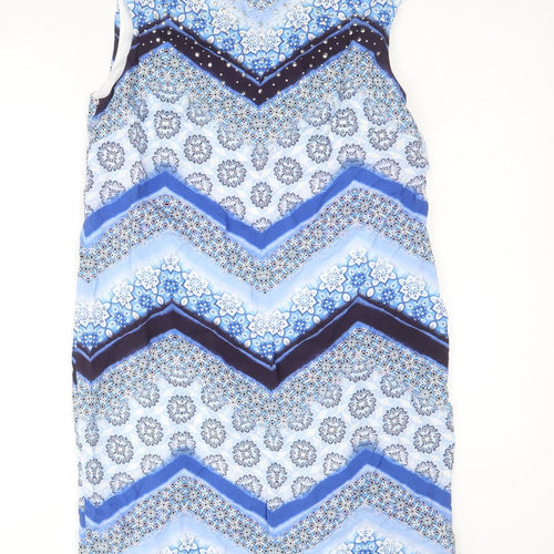 Wallis Womens Blue Geometric Polyester A-Line Size 8 Round Neck Button