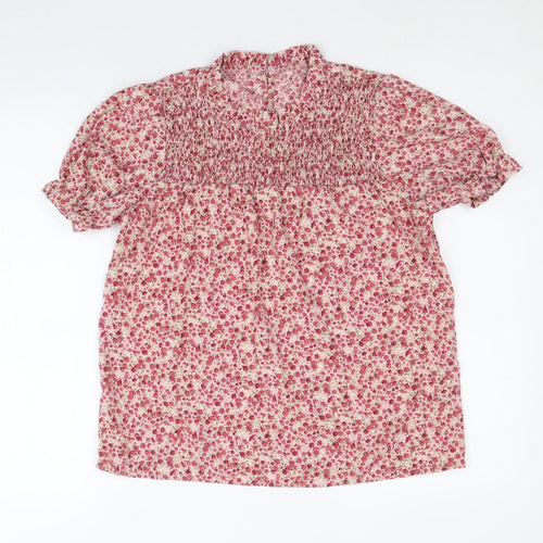 SheIn Womens Pink Floral Polyester Basic Blouse Size S Round Neck