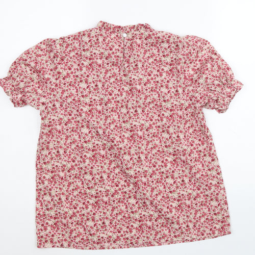 SheIn Womens Pink Floral Polyester Basic Blouse Size S Round Neck