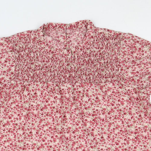 SheIn Womens Pink Floral Polyester Basic Blouse Size S Round Neck