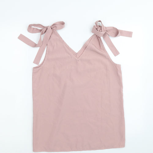 Preworn Womens Pink Polyester Basic Tank Size S V-Neck - Shoulder Tie Detail