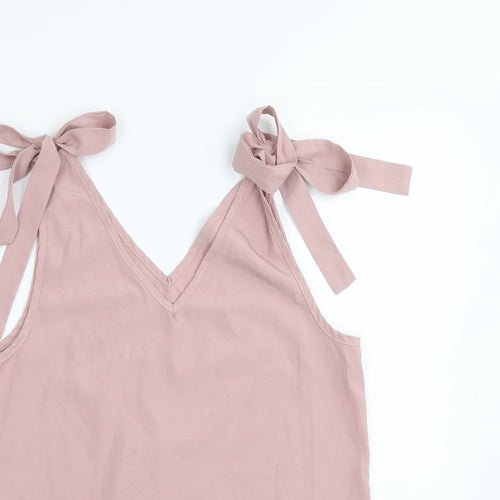 Preworn Womens Pink Polyester Basic Tank Size S V-Neck - Shoulder Tie Detail