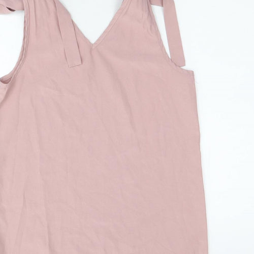 Preworn Womens Pink Polyester Basic Tank Size S V-Neck - Shoulder Tie Detail