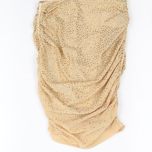 Oh Polly Womens Gold Geometric Polyester Bandage Skirt Size 4 Zip