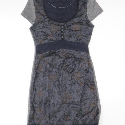 Cream Womens Grey Floral Viscose A-Line Size XS Round Neck Button