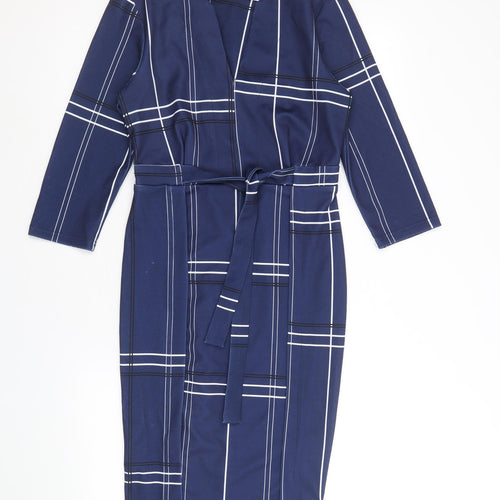 Stella Womens Blue Geometric Polyester A-Line Size 8 V-Neck Pullover