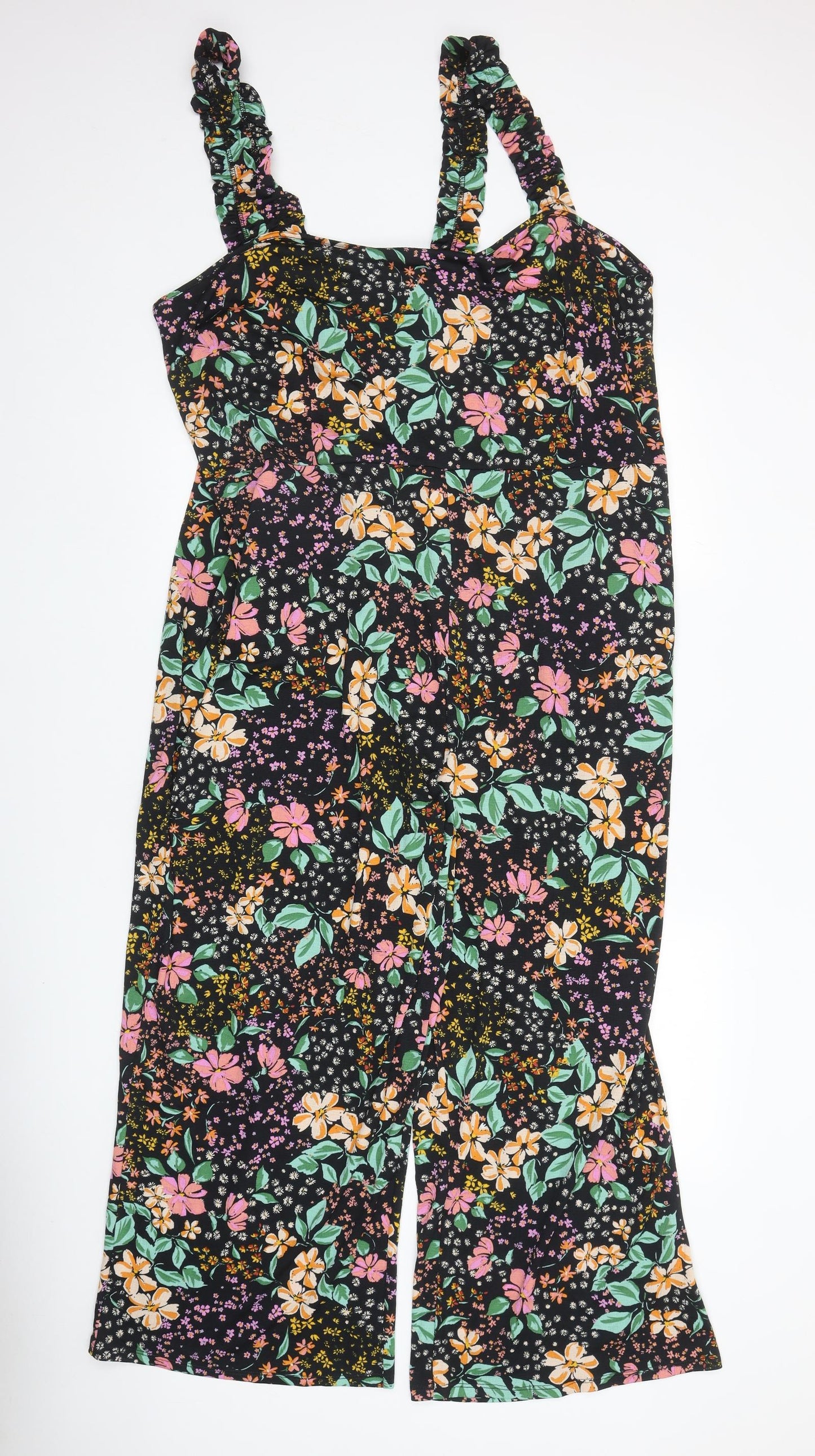 George Womens Black Floral Polyester Jumpsuit One-Piece Size 2XL Pullover