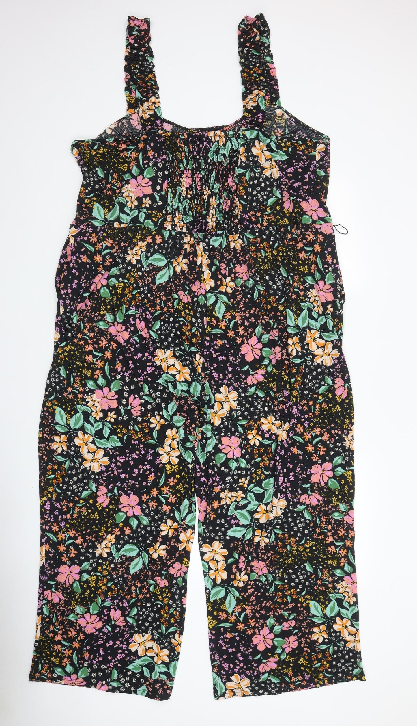 George Womens Black Floral Polyester Jumpsuit One-Piece Size 2XL Pullover