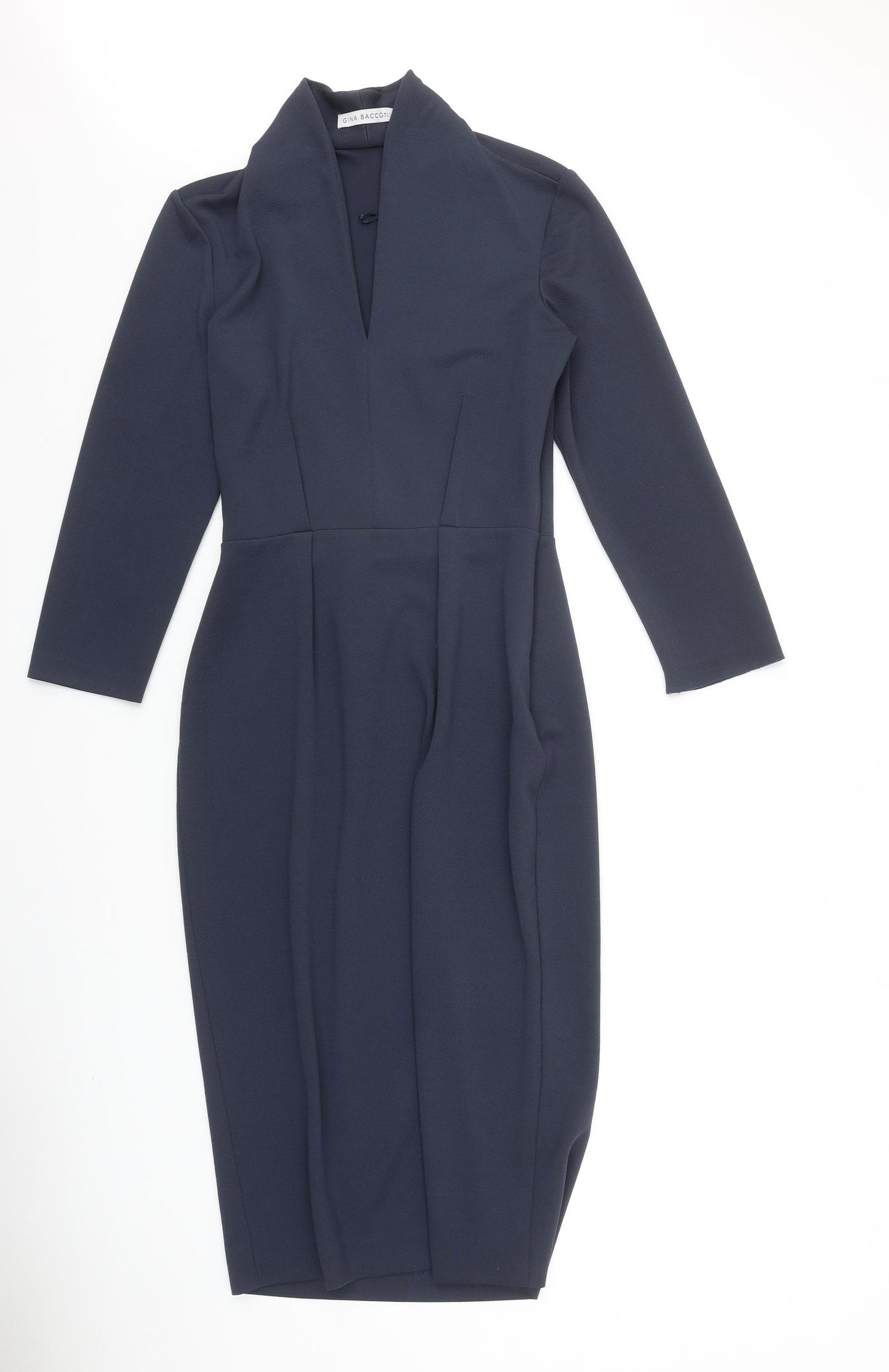 Gina Bacconi Womens Blue Polyester A-Line Size 8 V-Neck Zip